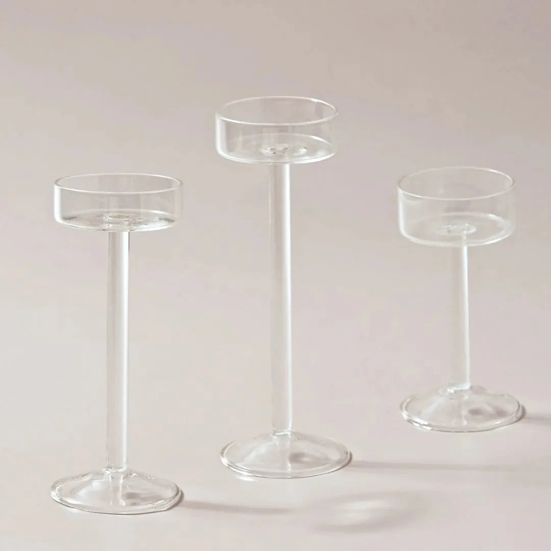 Modern Hand-Blown Tea Light Candle Holders Set - 3 Sizes