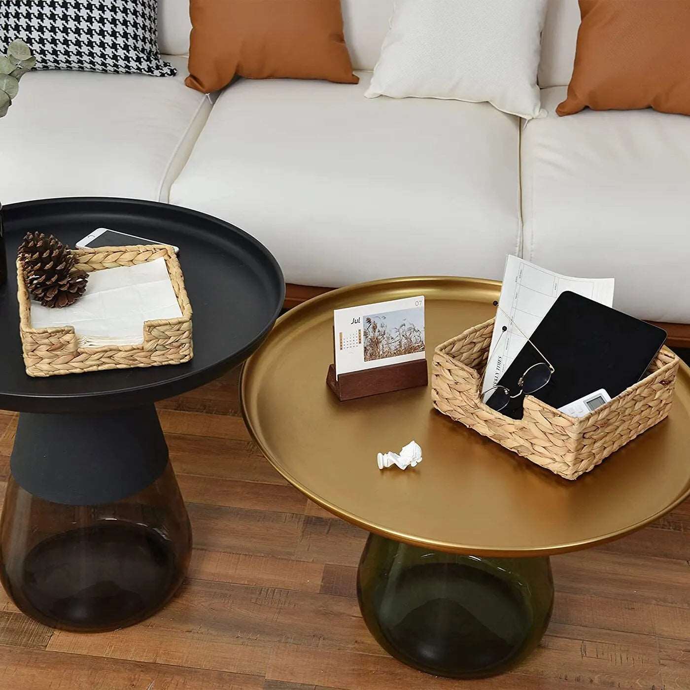 Modern Hand-Woven Storage Rattan Wicker Tray Baskets - 3 Sizes