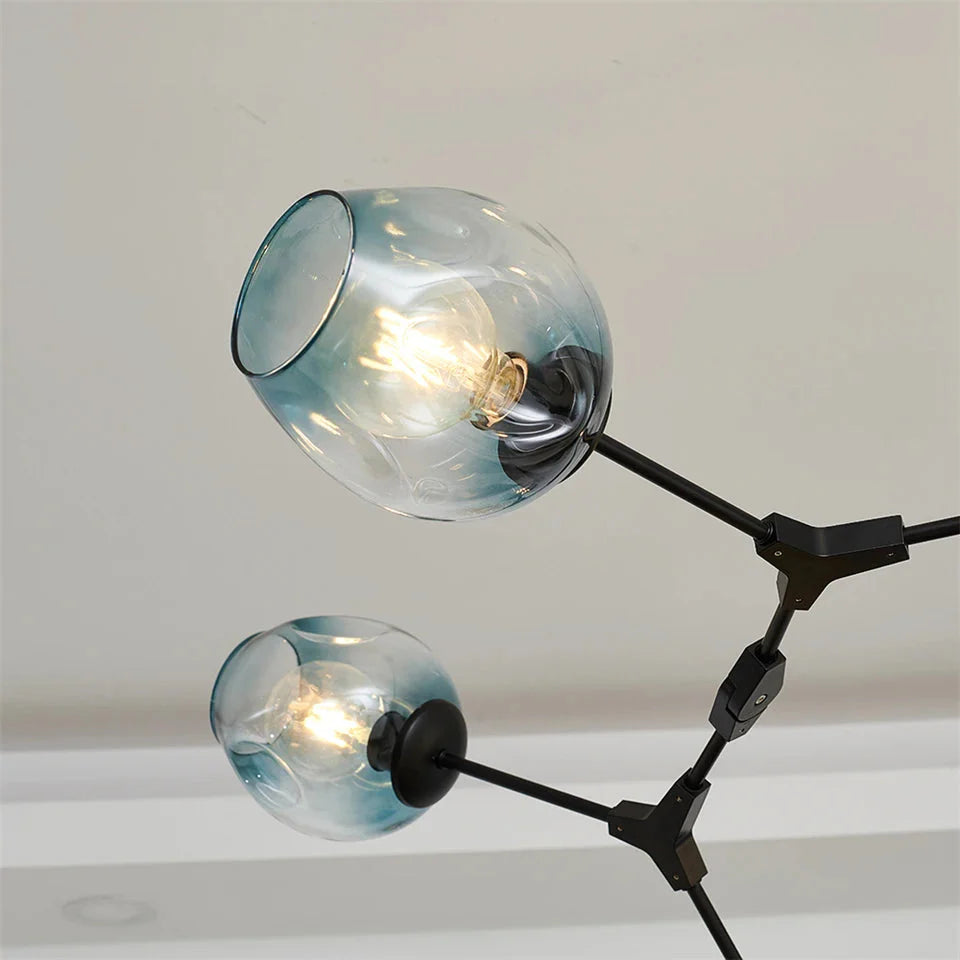 Modern Heritage Clear Glass Ball Semi-Flush Adjustable Bar Chandelier Pendant - Gold & Black