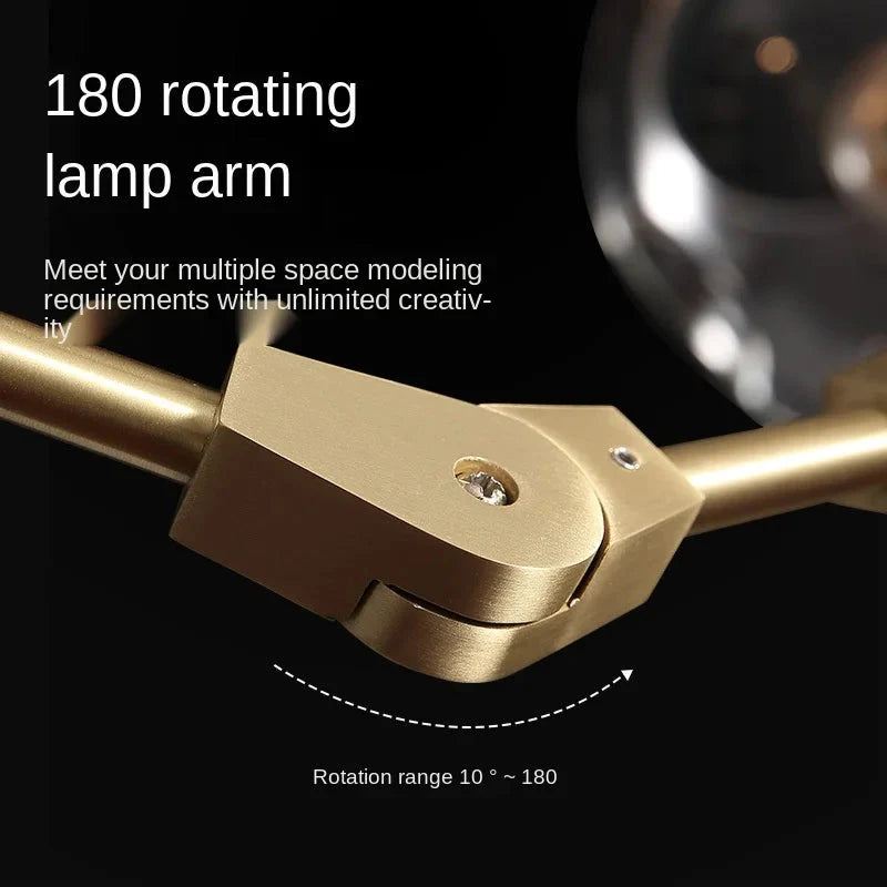 Modern Heritage Clear Glass Ball Semi-Flush Adjustable Bar Chandelier Pendant - Gold & Black