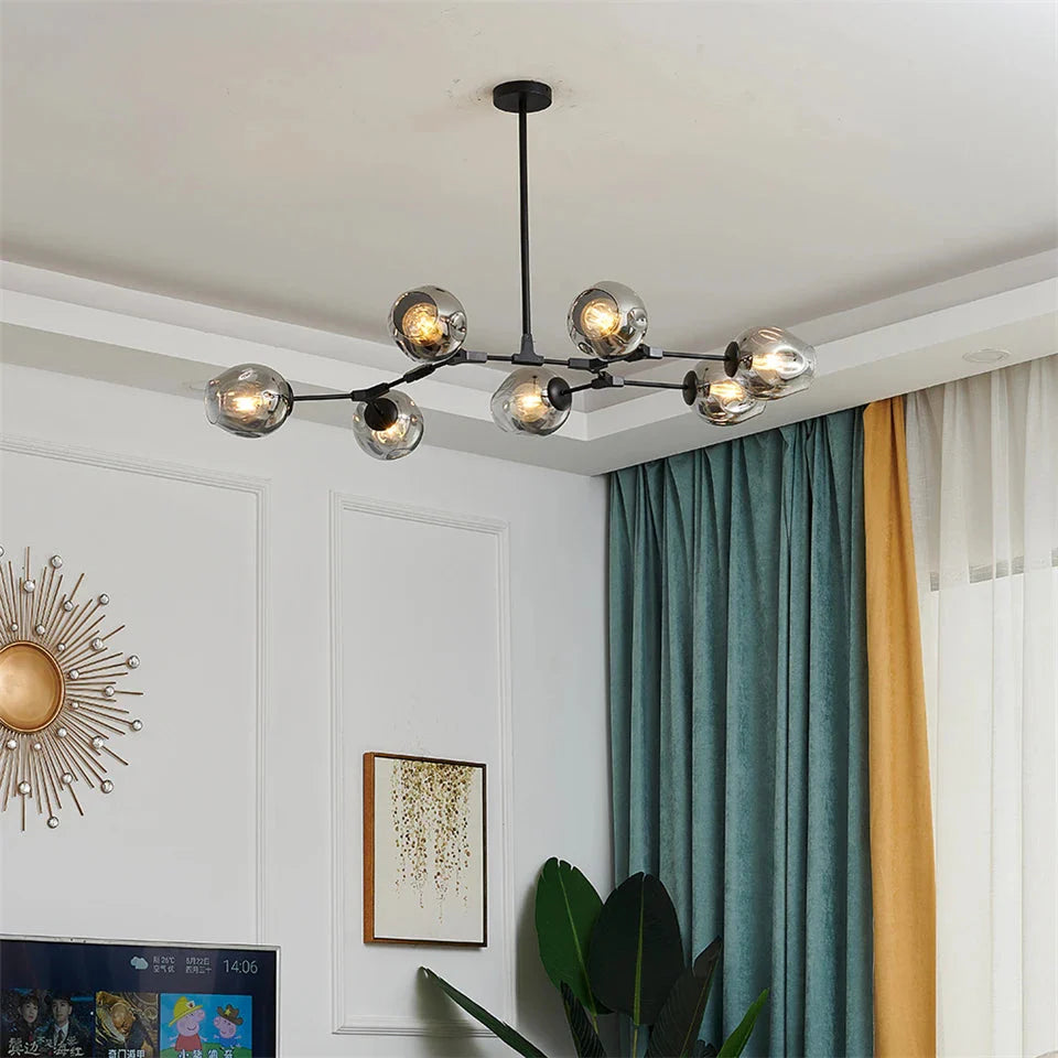 Modern Heritage Clear Glass Ball Semi-Flush Adjustable Bar Chandelier Pendant - Gold & Black