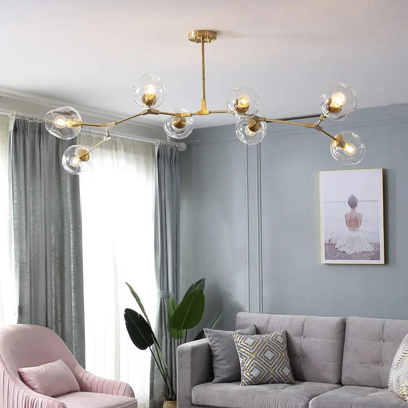 Modern Heritage Clear Glass Ball Semi-Flush Adjustable Bar Chandelier Pendant - Gold & Black