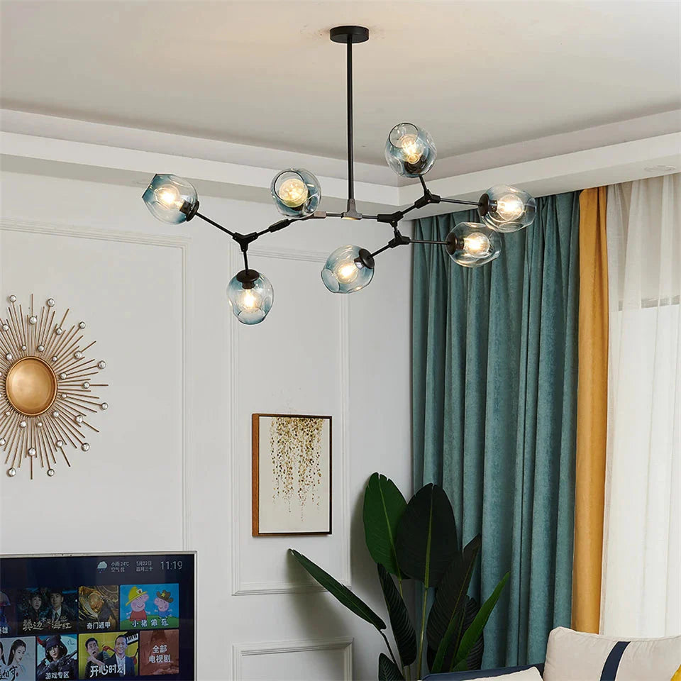 Modern Heritage Clear Glass Ball Semi-Flush Adjustable Bar Chandelier Pendant - Gold & Black