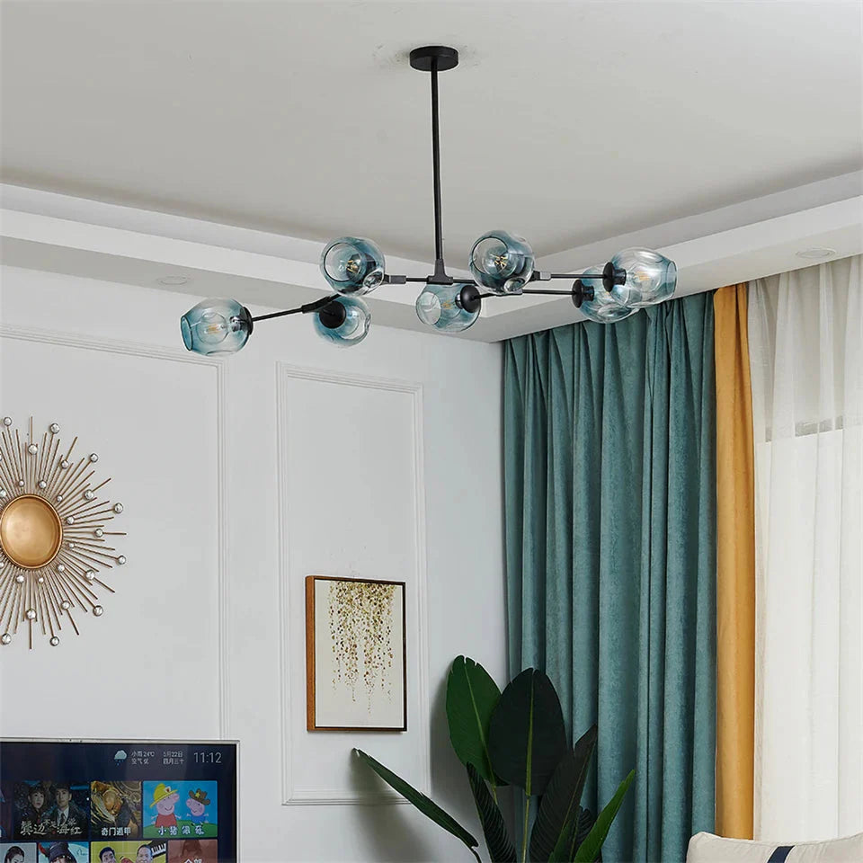 Modern Heritage Clear Glass Ball Semi-Flush Adjustable Bar Chandelier Pendant - Gold & Black