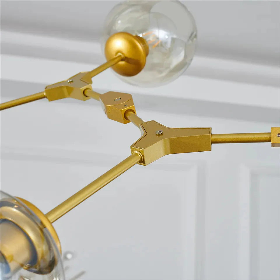 Modern Heritage Clear Glass Ball Semi-Flush Adjustable Bar Chandelier Pendant - Gold & Black