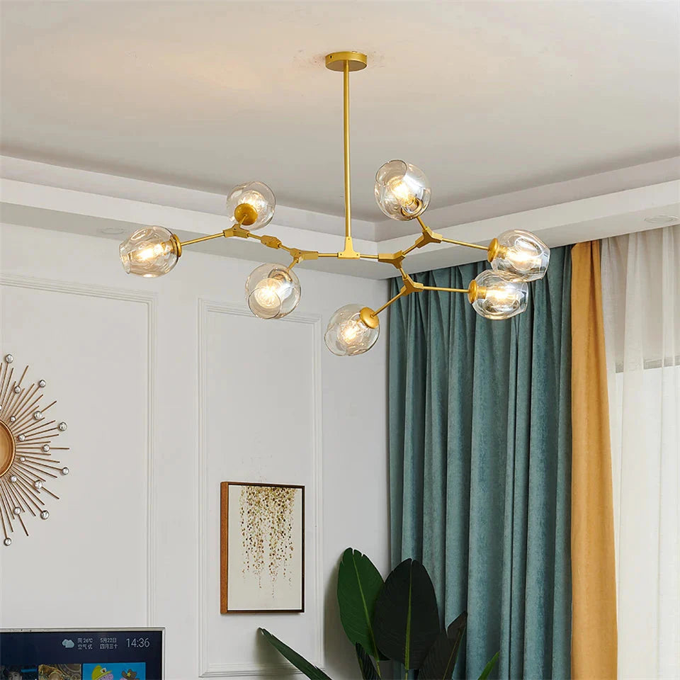 Modern Heritage Clear Glass Ball Semi-Flush Adjustable Bar Chandelier Pendant - Gold & Black