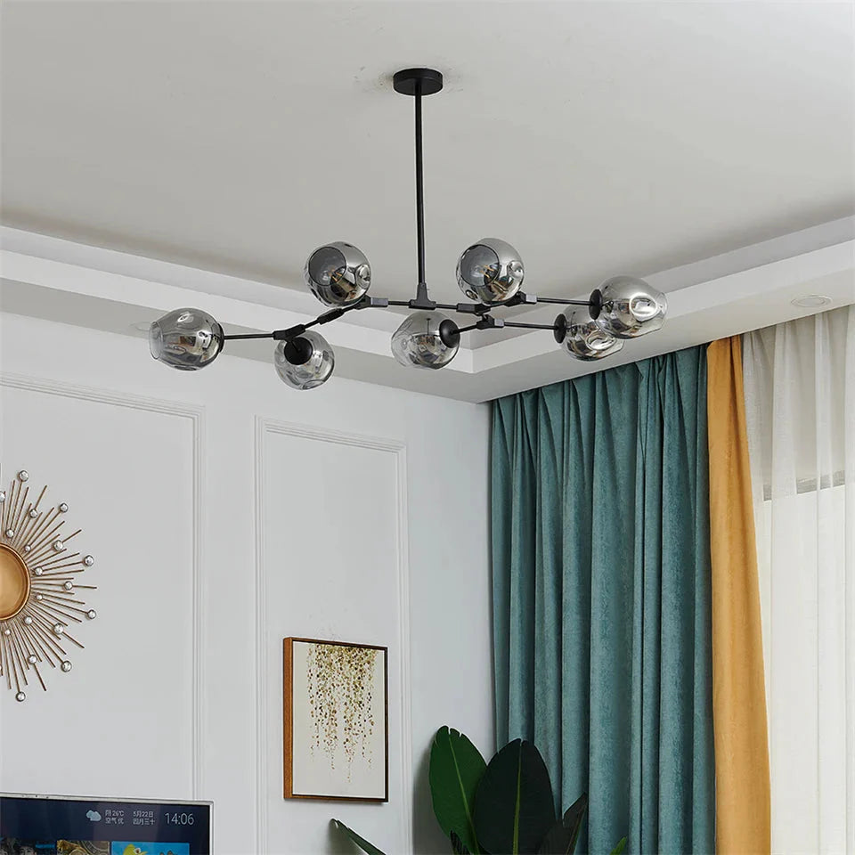 Modern Heritage Clear Glass Ball Semi-Flush Adjustable Bar Chandelier Pendant - Gold & Black