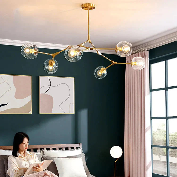 Modern Heritage Clear Glass Ball Semi-Flush Adjustable Bar Chandelier Pendant - Gold & Black