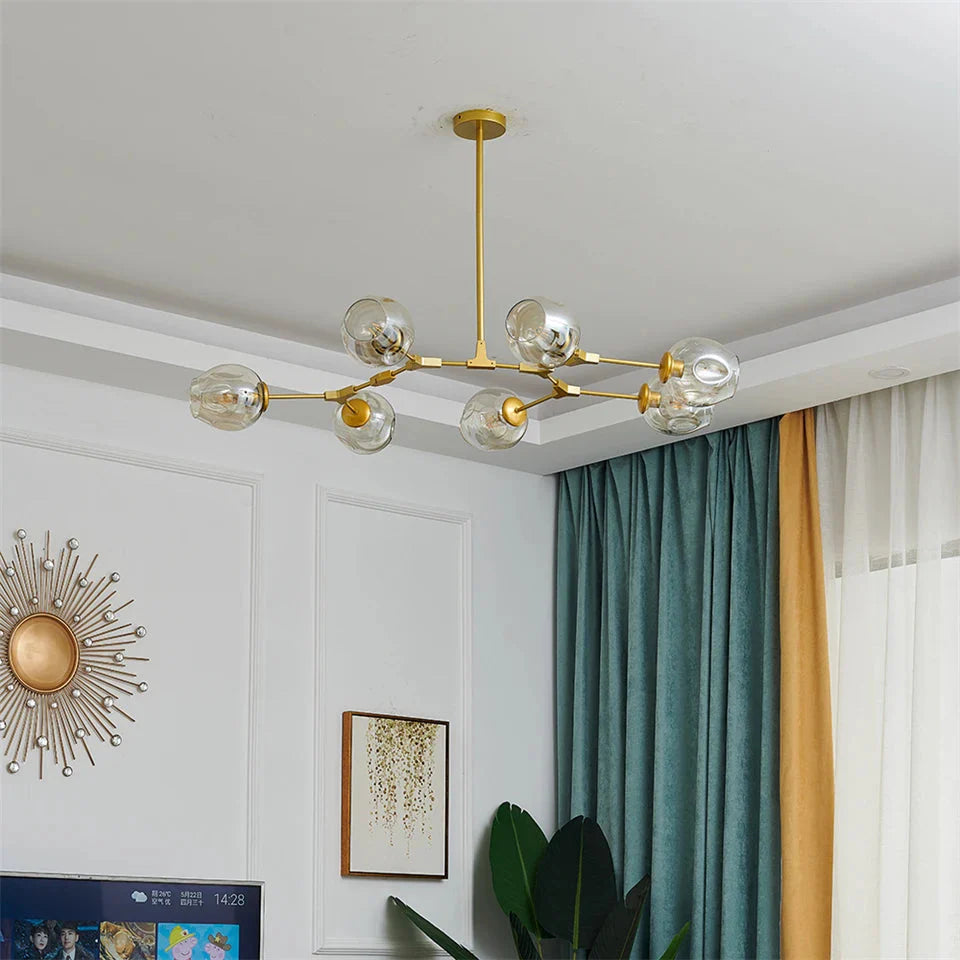 Modern Heritage Clear Glass Ball Semi-Flush Adjustable Bar Chandelier Pendant - Gold & Black