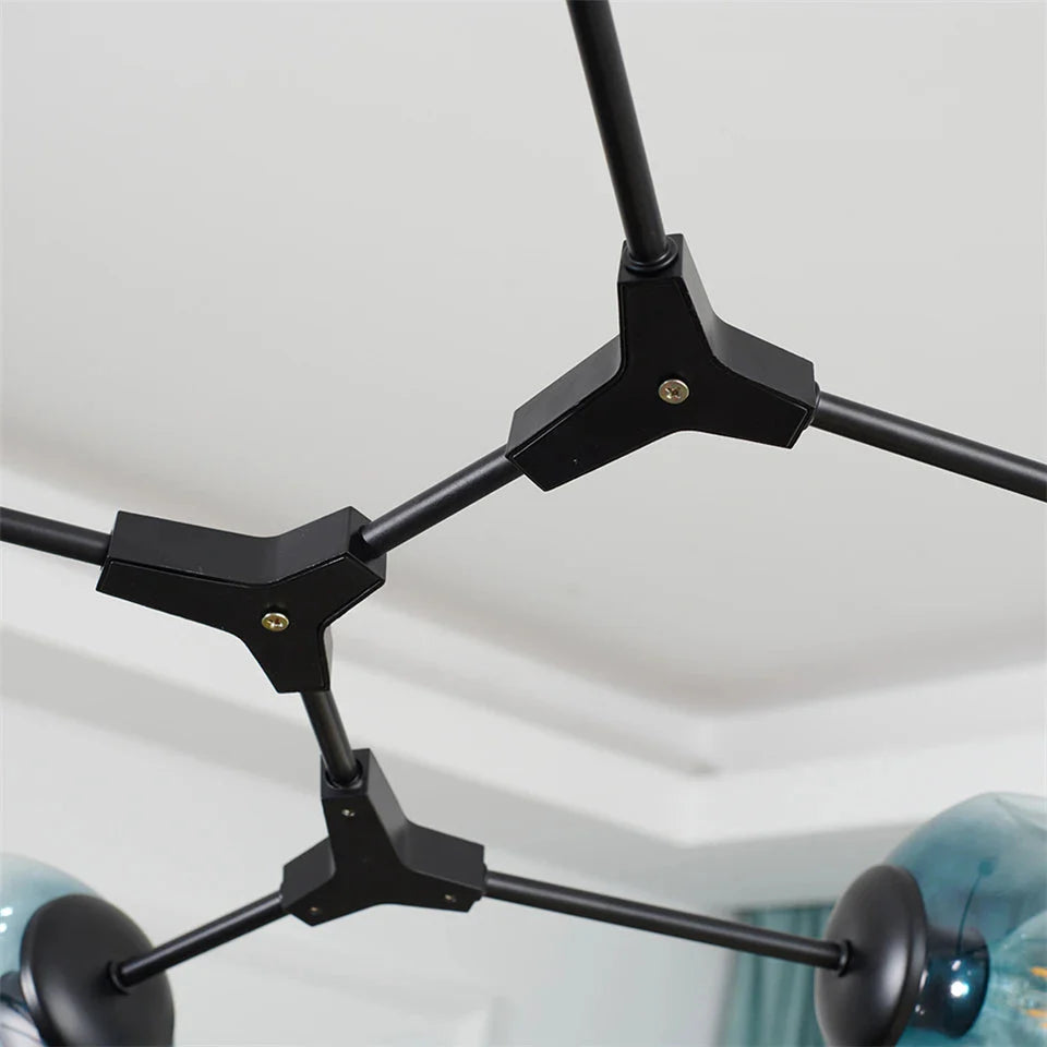 Modern Heritage Clear Glass Ball Semi-Flush Adjustable Bar Chandelier Pendant - Gold & Black