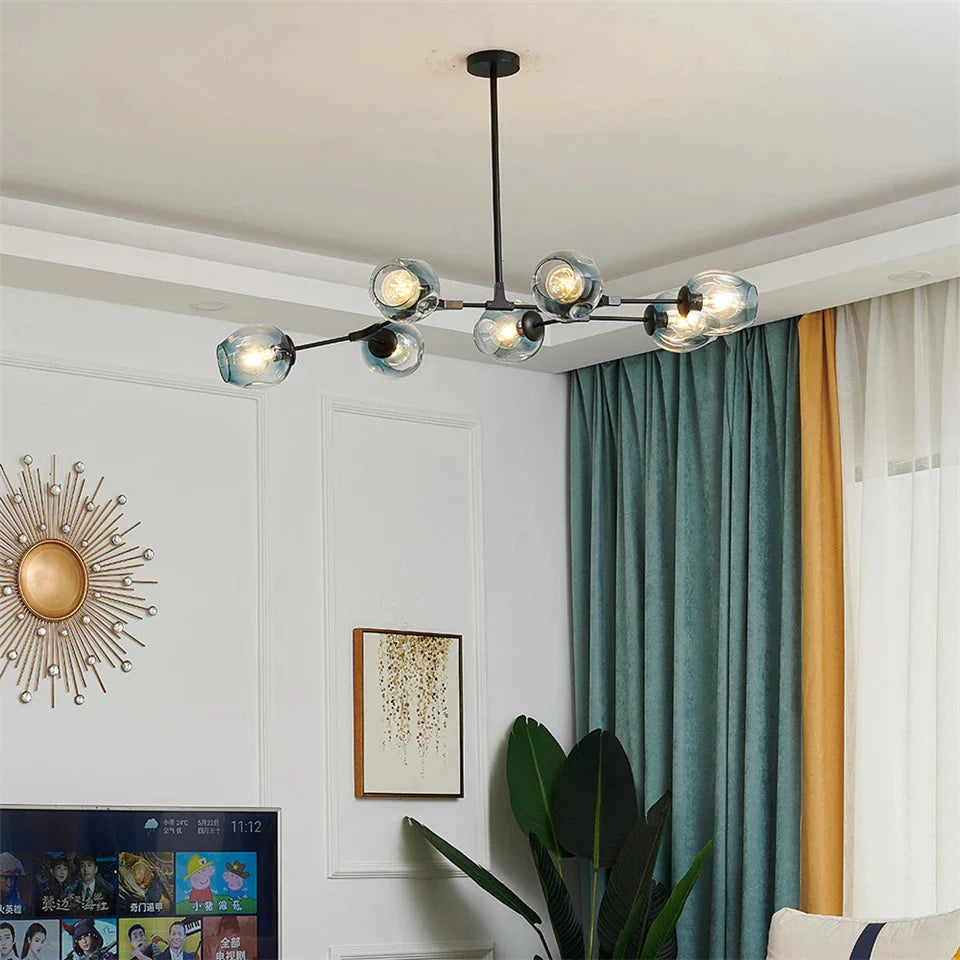 Modern Heritage Clear Glass Ball Semi-Flush Adjustable Bar Chandelier Pendant - Gold & Black