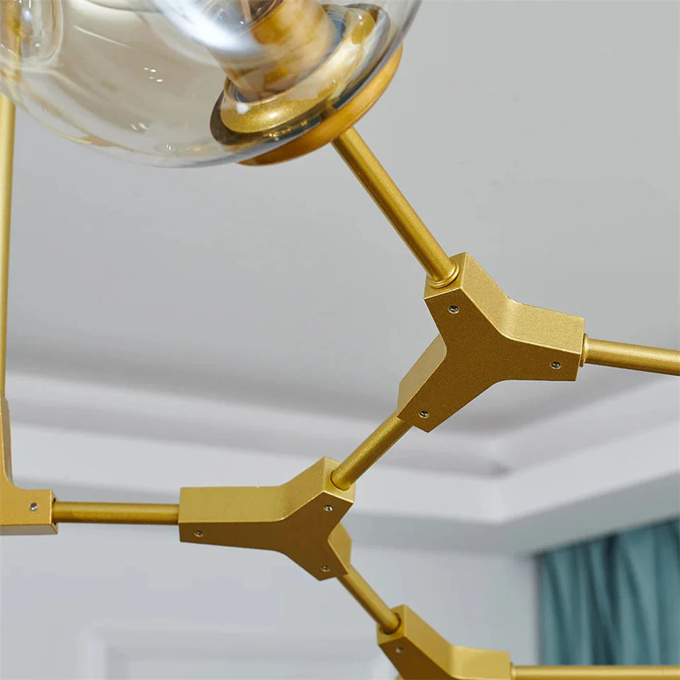 Modern Heritage Clear Glass Ball Semi-Flush Adjustable Bar Chandelier Pendant - Gold & Black