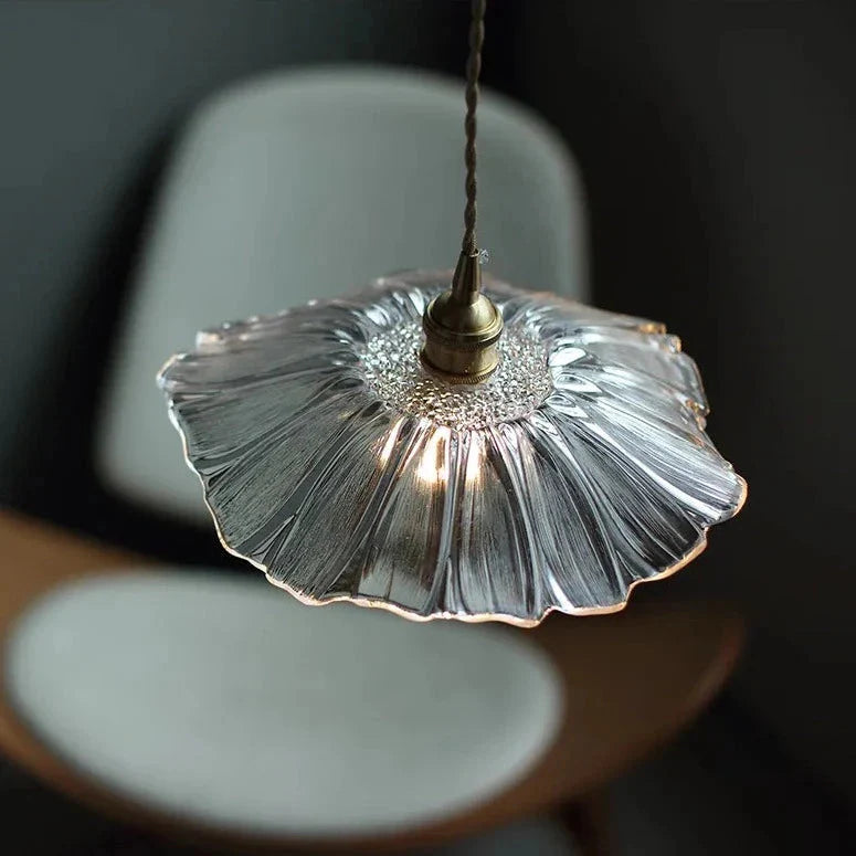 Modern Hibiscus Flower Inspired Glass Hanging Ceiling Pendant - Clear