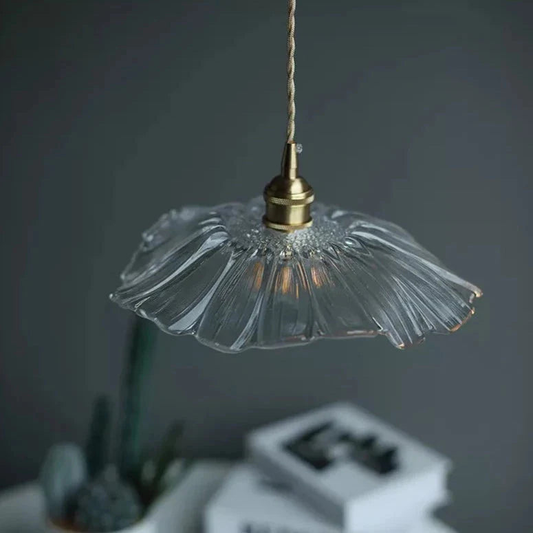 Modern Hibiscus Flower Inspired Glass Hanging Ceiling Pendant - Clear
