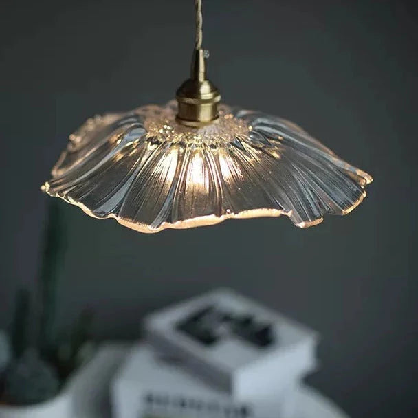 Modern Hibiscus Flower Inspired Glass Hanging Ceiling Pendant - Clear
