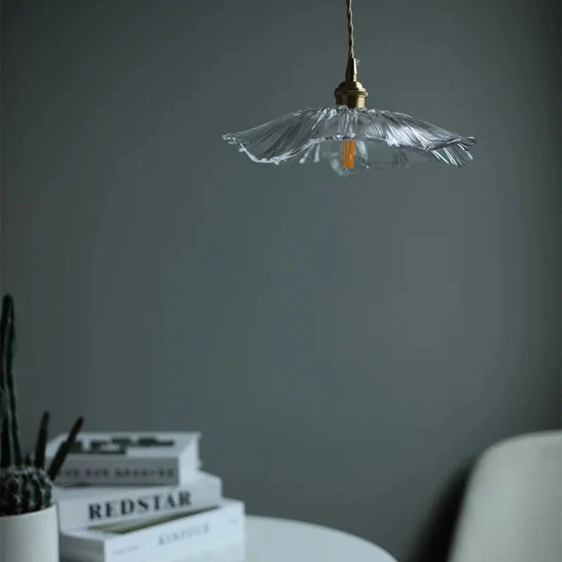 Modern Hibiscus Flower Inspired Glass Hanging Ceiling Pendant - Clear