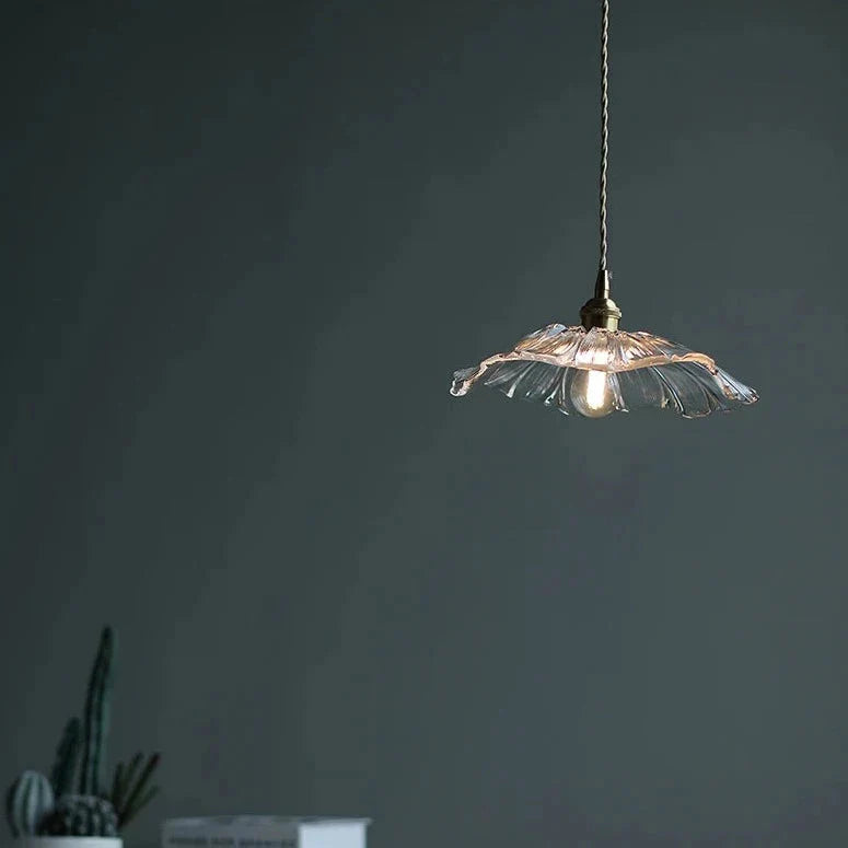 Modern Hibiscus Flower Inspired Glass Hanging Ceiling Pendant - Clear