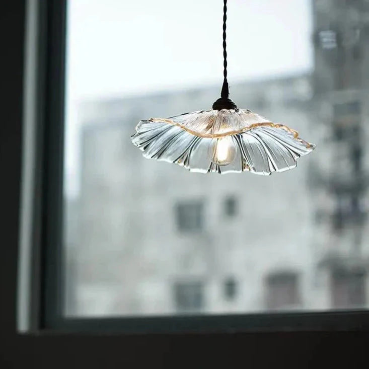 Modern Hibiscus Flower Inspired Glass Hanging Ceiling Pendant - Clear