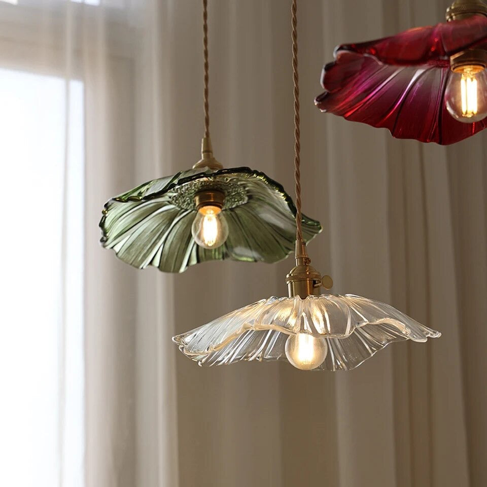 Modern Hibiscus Flower Inspired Glass Hanging Ceiling Pendant - Green