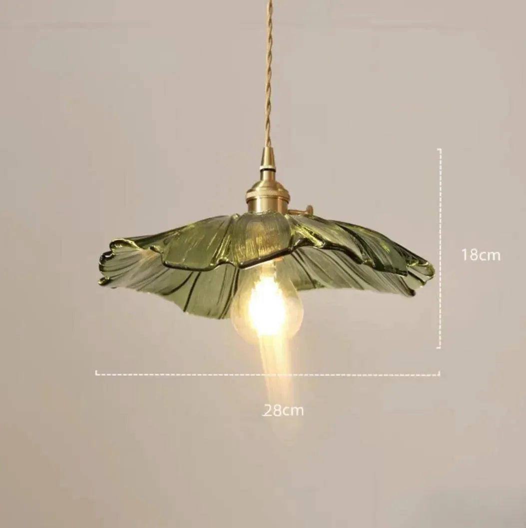 Modern Hibiscus Flower Inspired Glass Hanging Ceiling Pendant - Green