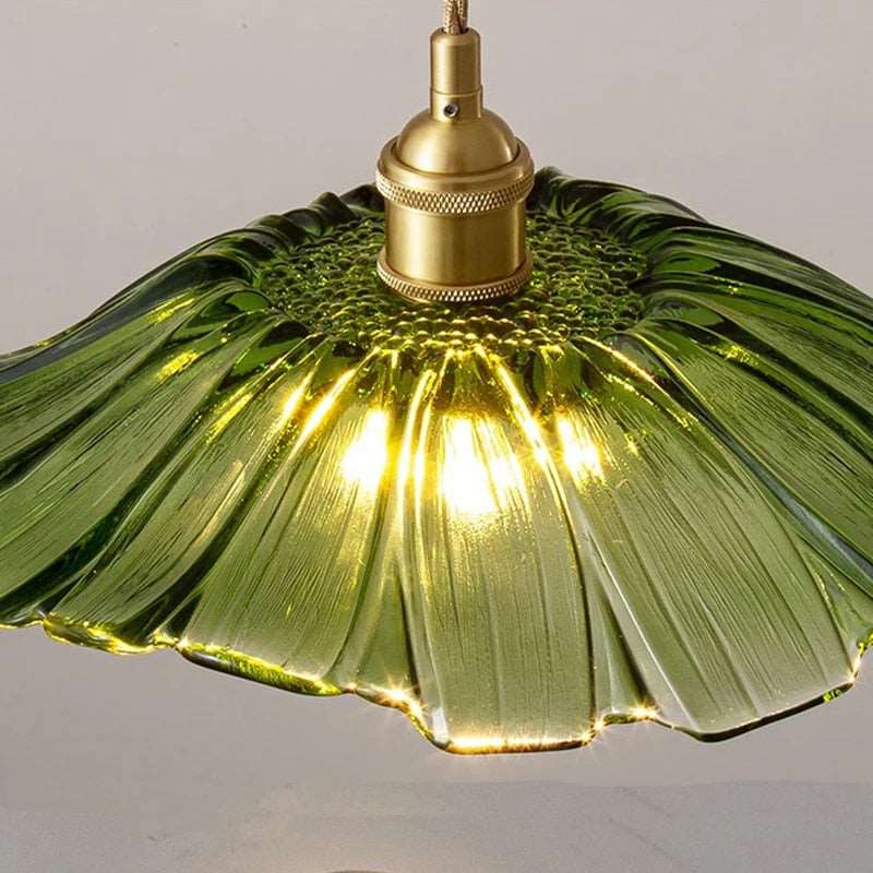 Modern Hibiscus Flower Inspired Glass Hanging Ceiling Pendant - Green