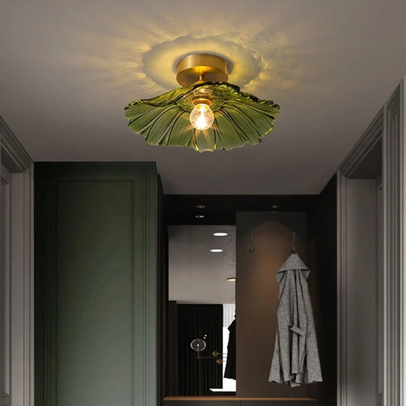 Modern Hibiscus Flower Inspired Glass Hanging Ceiling Pendant - Green