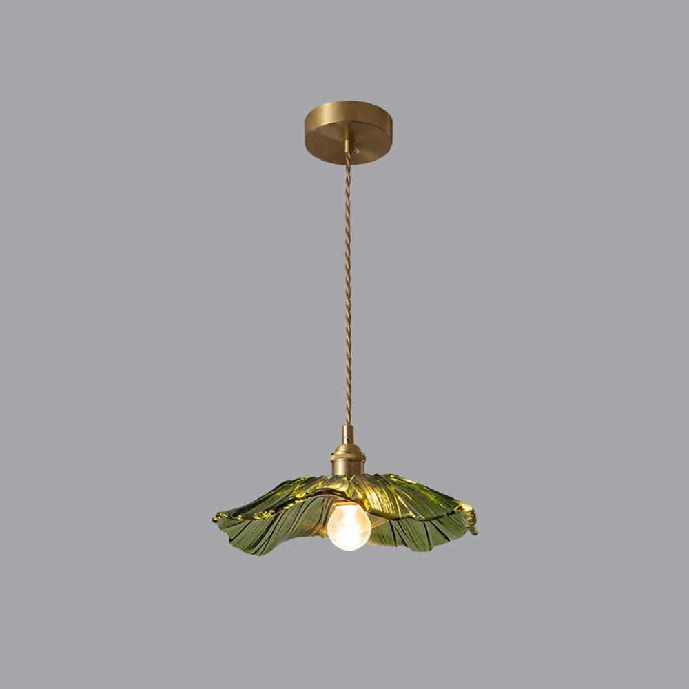 Modern Hibiscus Flower Inspired Glass Hanging Ceiling Pendant - Green