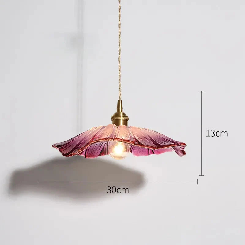 Modern Hibiscus Flower Inspired Glass Hanging Ceiling Pendant - Purple