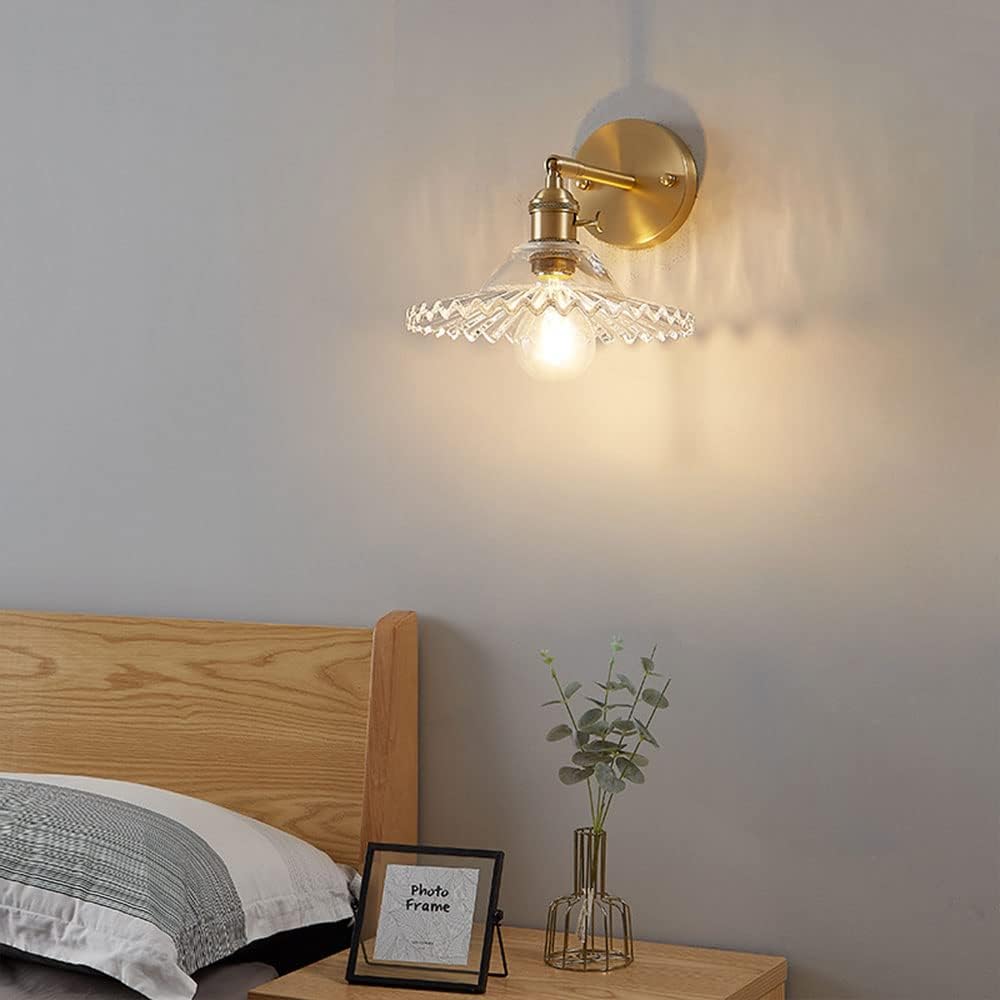 Modern LED Flared Nordic Clear Glass Brass Wall Light - Tapered & Flush