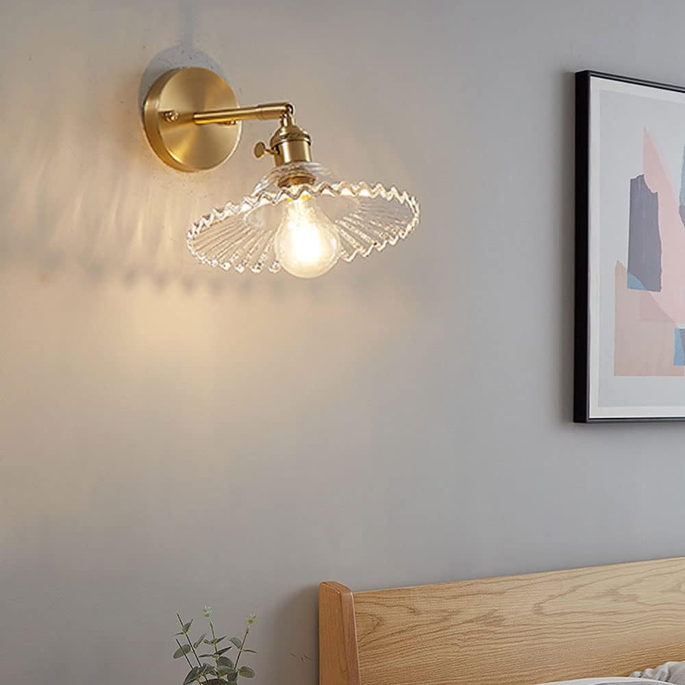 Modern LED Flared Nordic Clear Glass Brass Wall Light - Tapered & Flush