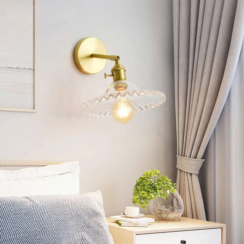 Modern LED Flared Nordic Clear Glass Brass Wall Light - Tapered & Flush