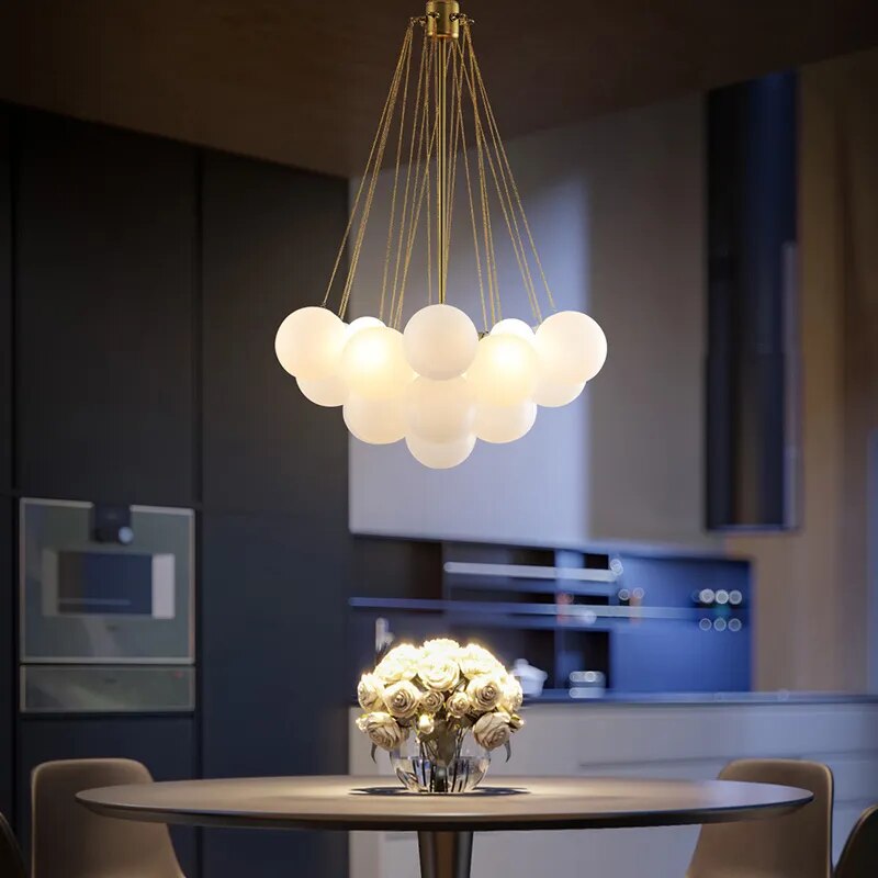 Modern LED Frosted Bubble Cloud Glass Chandelier - Gold & Black