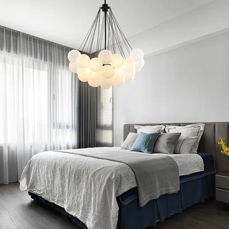 Modern LED Frosted Bubble Cloud Glass Chandelier - Gold & Black
