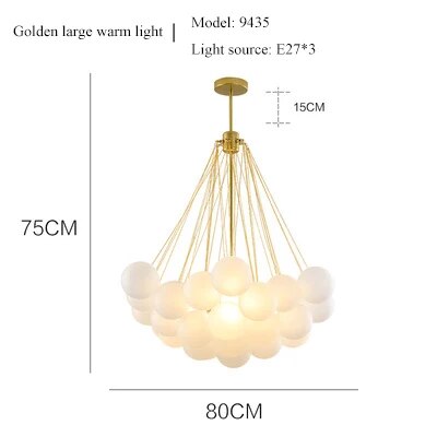 Modern LED Frosted Bubble Cloud Glass Chandelier - Gold & Black