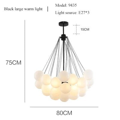 Modern LED Frosted Bubble Cloud Glass Chandelier - Gold & Black