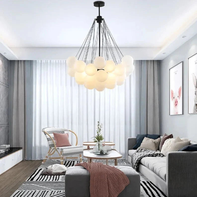 Modern LED Frosted Bubble Cloud Glass Chandelier - Gold & Black
