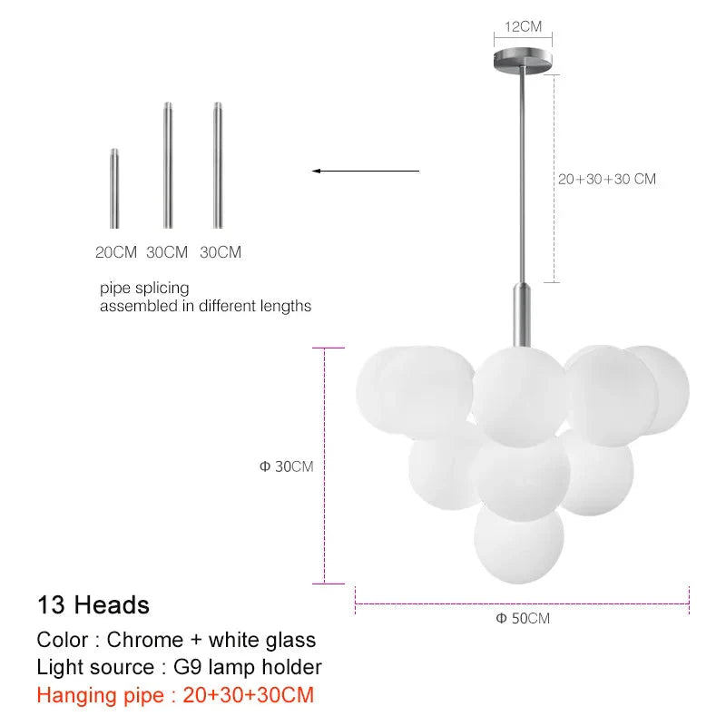 Modern Luxury Glass Ball LED Pendant Chandelier - Gold, Silver & Black