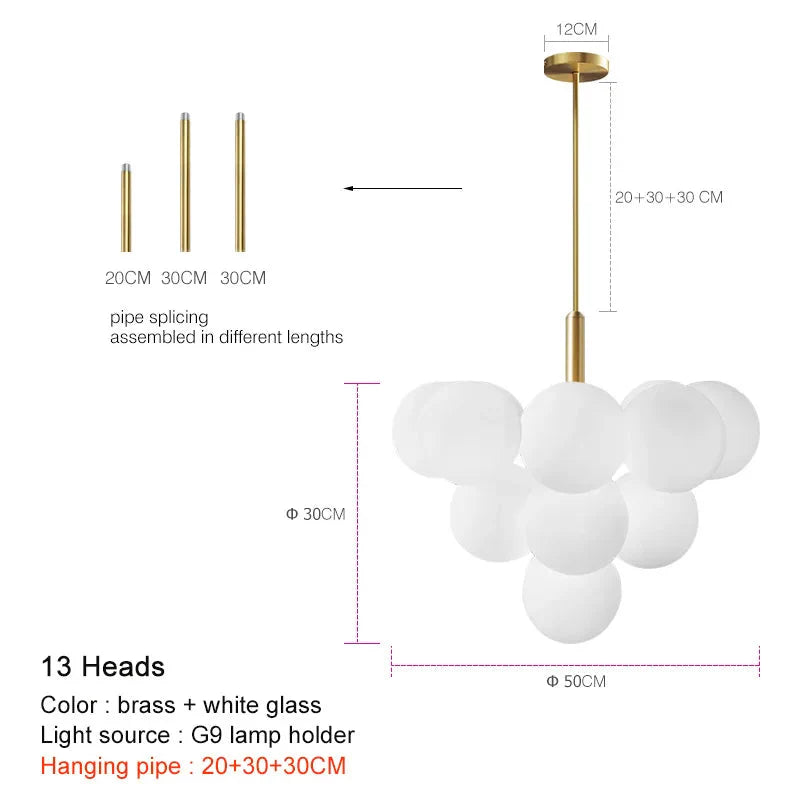 Modern Luxury Glass Ball LED Pendant Chandelier - Gold, Silver & Black