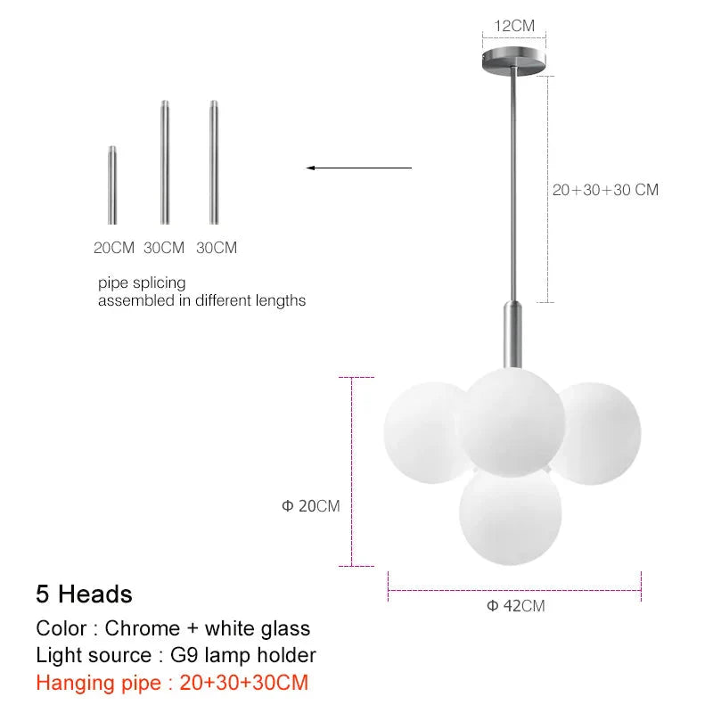 Modern Luxury Glass Ball LED Pendant Chandelier - Gold, Silver & Black