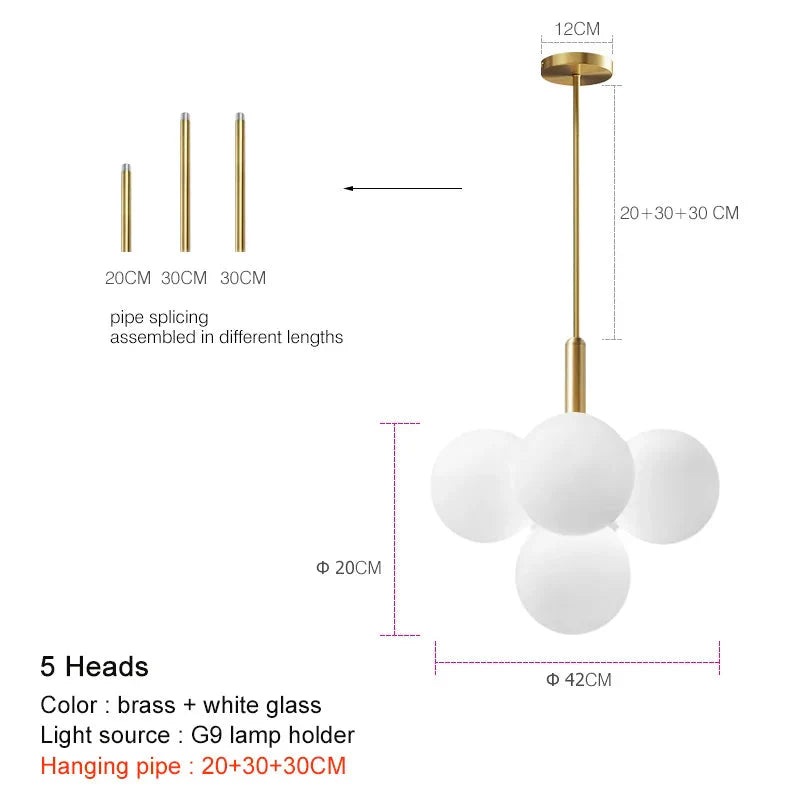 Modern Luxury Glass Ball LED Pendant Chandelier - Gold, Silver & Black