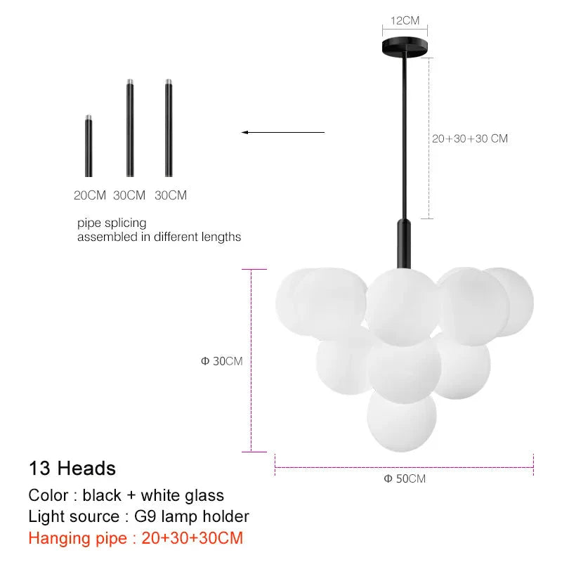Modern Luxury Glass Ball LED Pendant Chandelier - Gold, Silver & Black