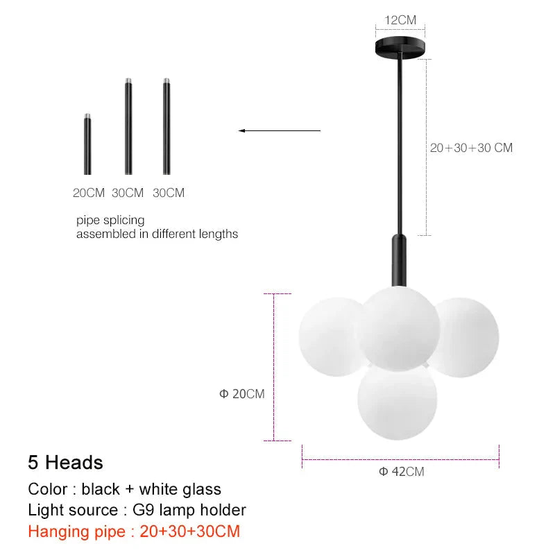 Modern Luxury Glass Ball LED Pendant Chandelier - Gold, Silver & Black