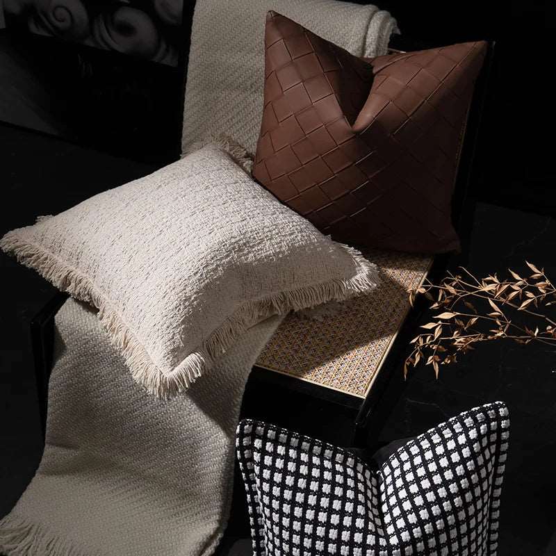 Modern Luxury Ivory Cotton & Linen Cushion Cover With Tassel Detail