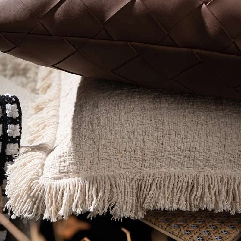 Modern Luxury Ivory Cotton & Linen Cushion Cover With Tassel Detail