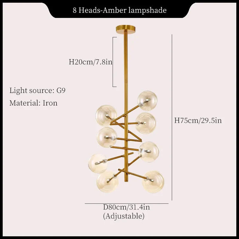 Modern Minimalist Bubble Clear & Amber Glass Bar Pendant Chandelier - Gold & Black