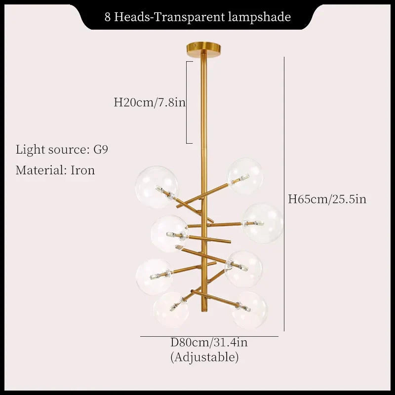 Modern Minimalist Bubble Clear & Amber Glass Bar Pendant Chandelier - Gold & Black
