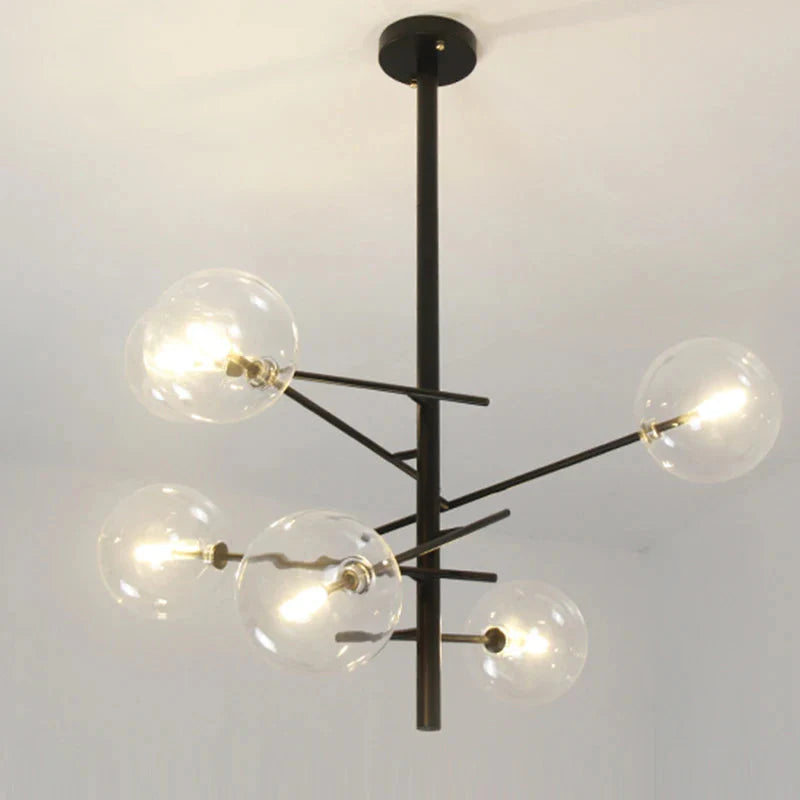 Modern Minimalist Bubble Clear & Amber Glass Bar Pendant Chandelier - Gold & Black