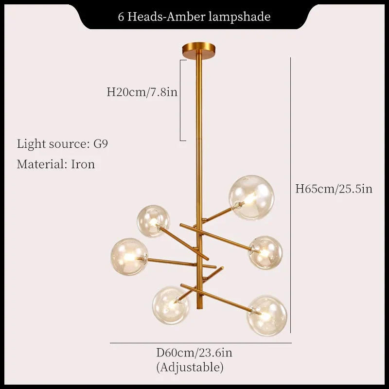Modern Minimalist Bubble Clear & Amber Glass Bar Pendant Chandelier - Gold & Black