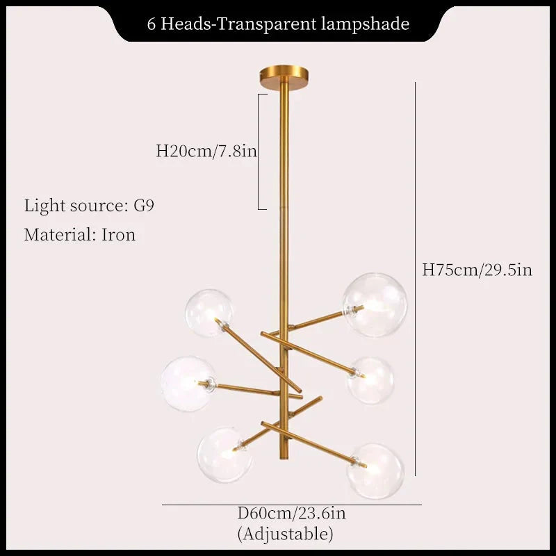 Modern Minimalist Bubble Clear & Amber Glass Bar Pendant Chandelier - Gold & Black