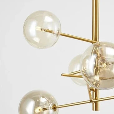 Modern Minimalist Bubble Clear & Amber Glass Bar Pendant Chandelier - Gold & Black